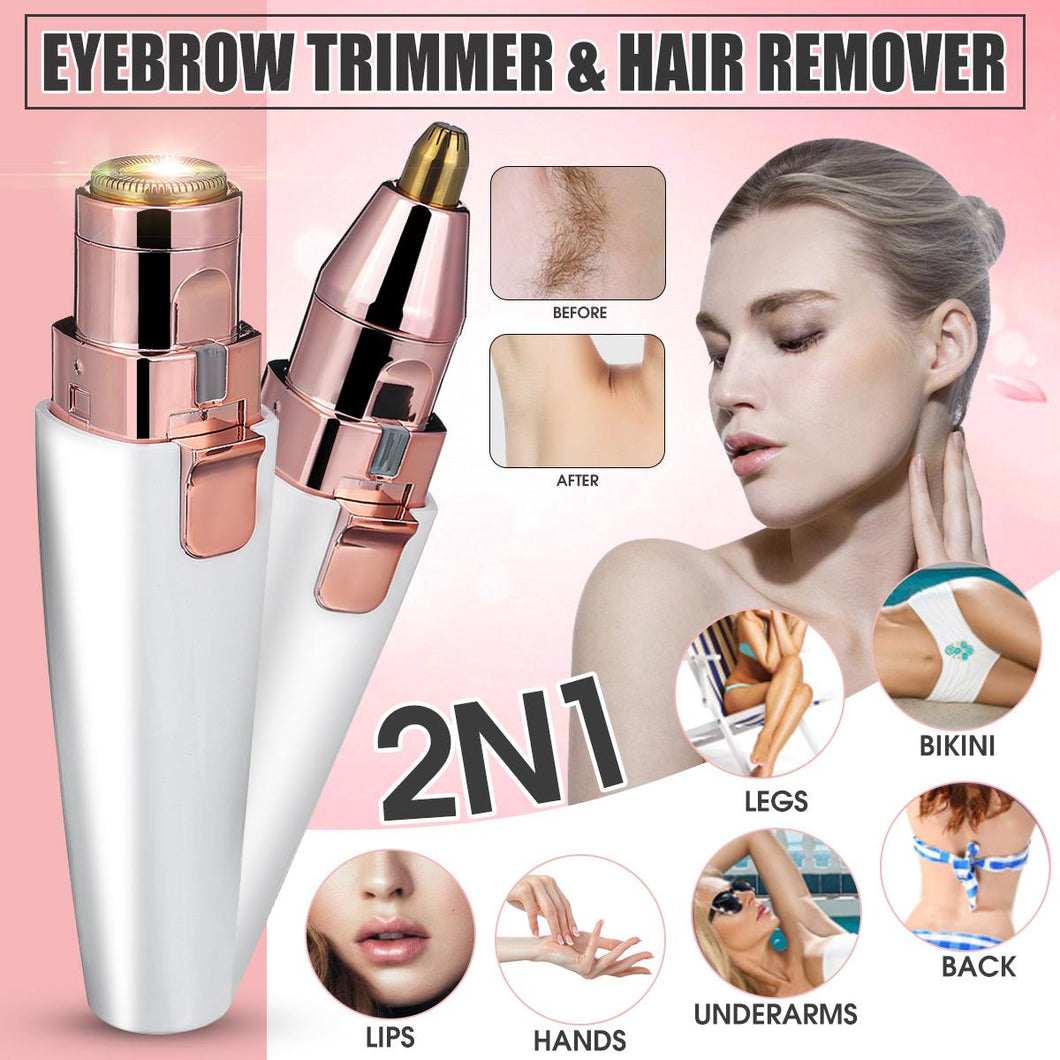 2 IN 1 Lady Epilators Electric Eyebrow Trimmer USB Rechargeable Hair Removal Shaver with Light Lipstick