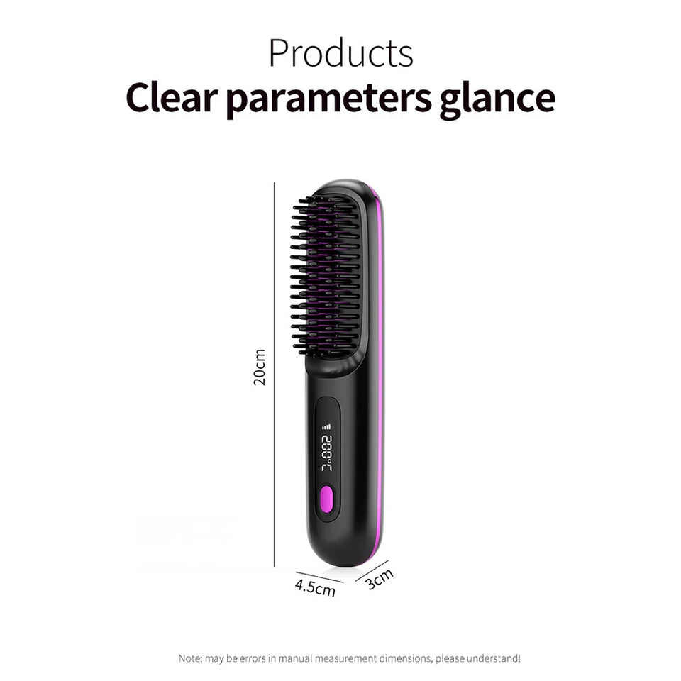 LCD wireless straightening comb rechargeable ceramic electric comb straightener portable negative ion non damaging heating comb