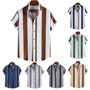 Summer men's striped short sleeved shirt Hawaiian shirt for men