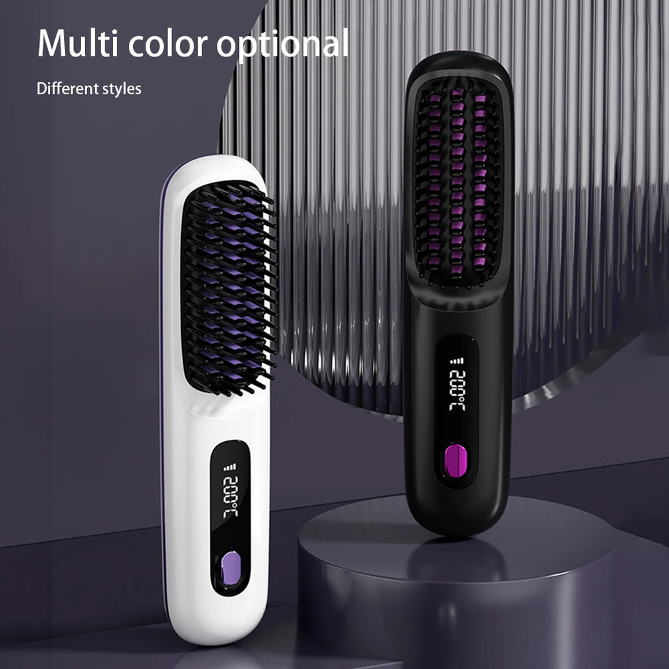 LCD wireless straightening comb rechargeable ceramic electric comb straightener portable negative ion non damaging heating comb