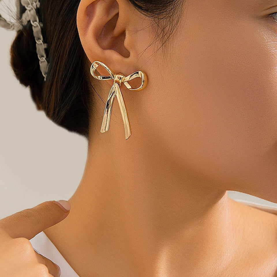 bow metal temperament earrings for women