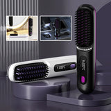 LCD wireless straightening comb rechargeable ceramic electric comb straightener portable negative ion non damaging heating comb